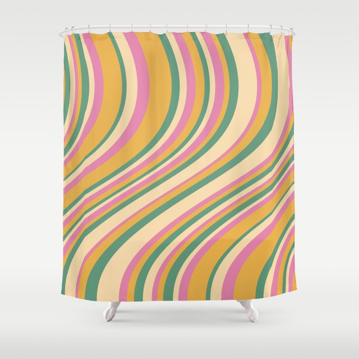 Wavy Stripes XIX - Boho Vintage Shower Curtain Gallery Image 1