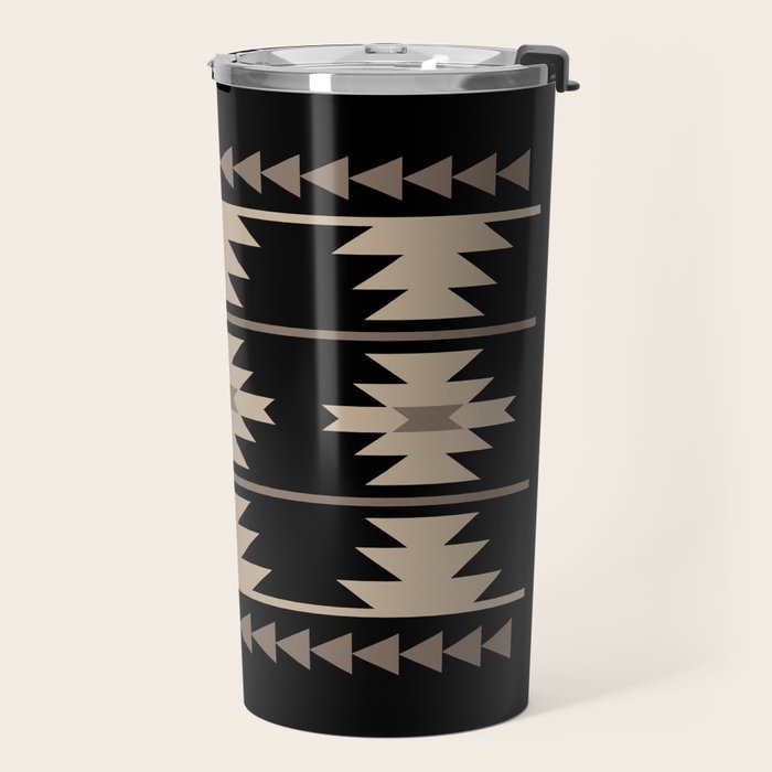 Southwestern Pattern 132 Black and Beige Travel Mug Gallery Image 2