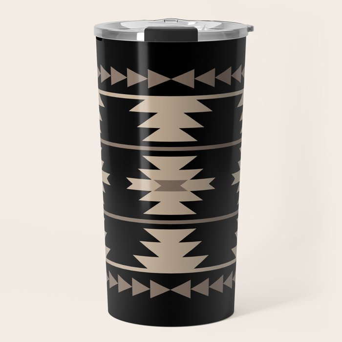 Southwestern Pattern 132 Black and Beige Travel Mug Gallery Image 1
