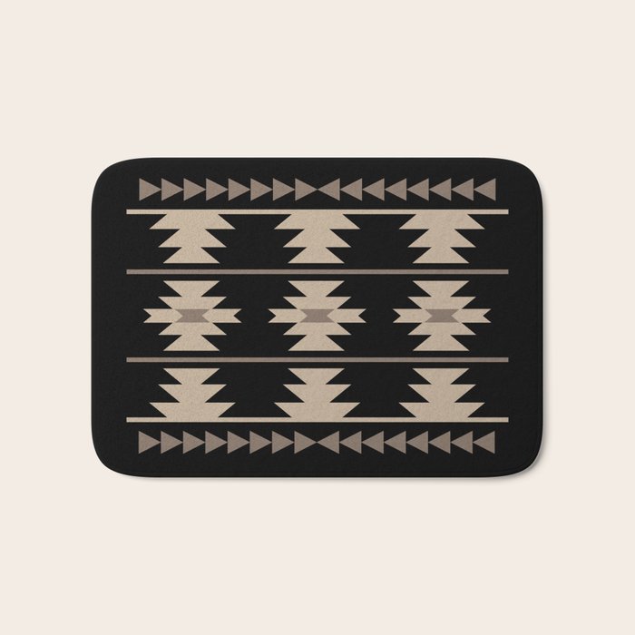 Southwestern Pattern 132 Black and Beige Bath Mat