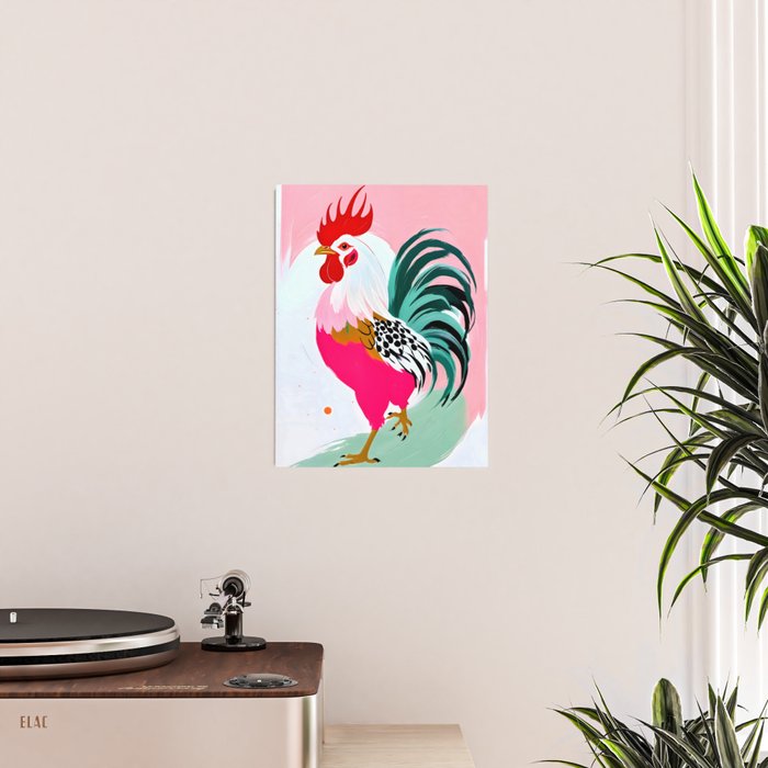 Rooster, Eclectic Maximalist Bohemian Painting, Farm Animals Chicken Poultry Pets, Charm Attitude Gift Colorful Pastel, Contemporary Modern Boho Illustration Poster Gallery Image 2