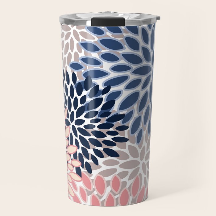 Floral Blooms, Pink, Blue, Gray Travel Mug Gallery Image 1