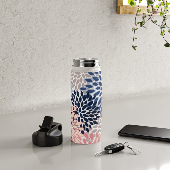 Floral Blooms, Pink, Blue, Gray Water Bottle Gallery Image 4