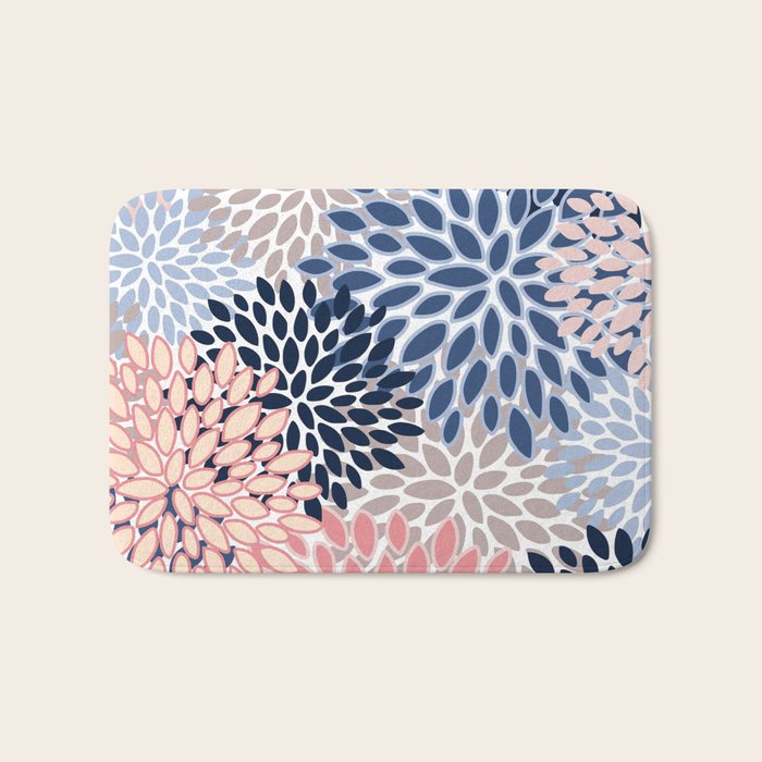 Floral Blooms, Pink, Blue, Gray Bath Mat Gallery Image 1