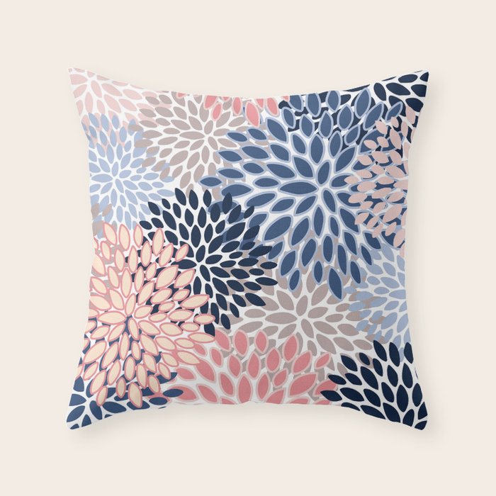 Floral Blooms, Pink, Blue, Gray Throw Pillow Gallery Image 6