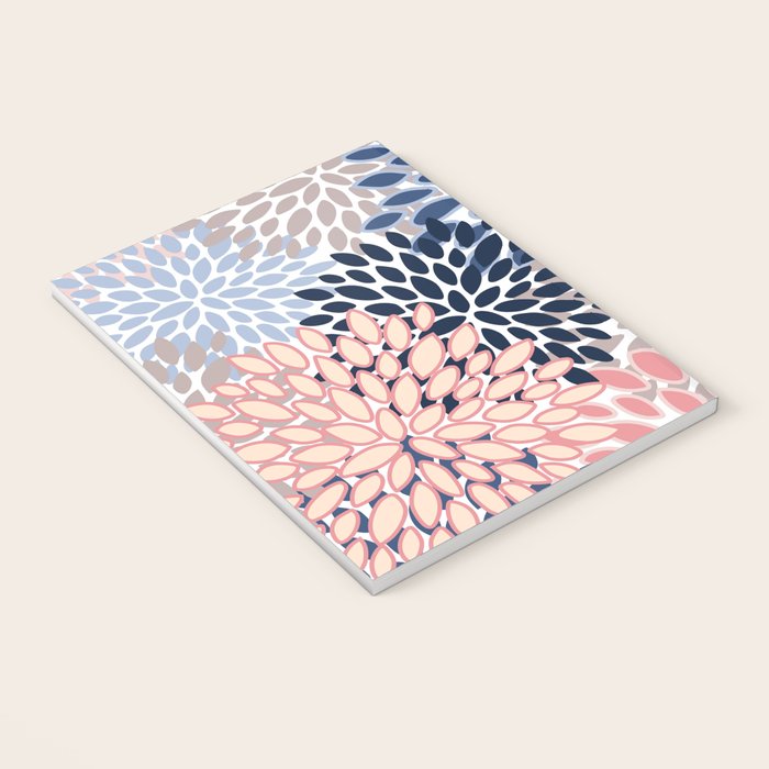 Floral Blooms, Pink, Blue, Gray Notebook Gallery Image 3