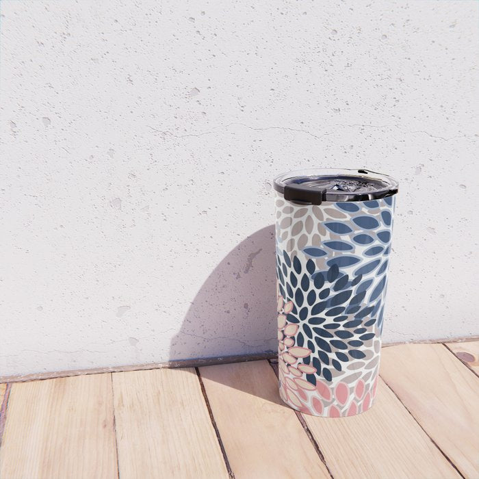 Floral Blooms, Pink, Blue, Gray Travel Mug Gallery Image 4