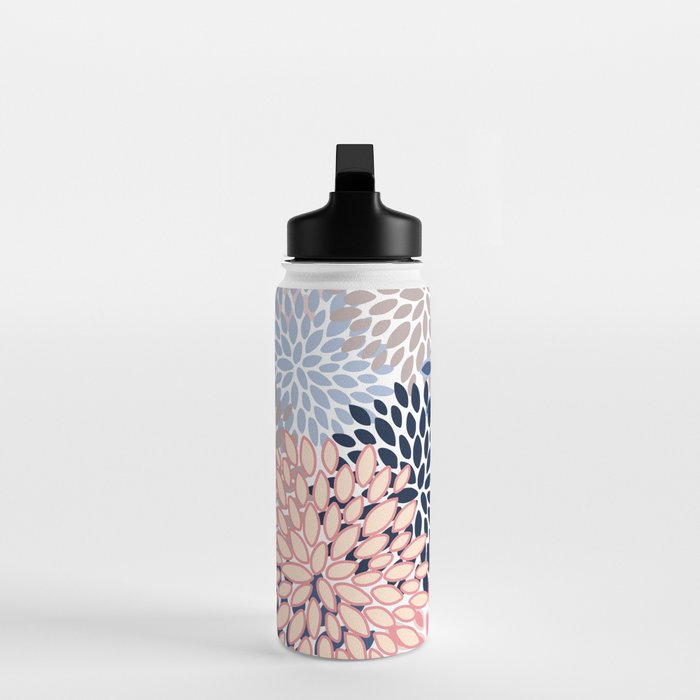 Floral Blooms, Pink, Blue, Gray Water Bottle Gallery Image 3