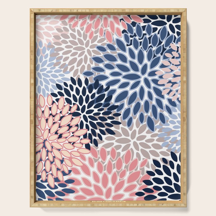 Floral Blooms, Pink, Blue, Gray Serving Tray Gallery Image 1