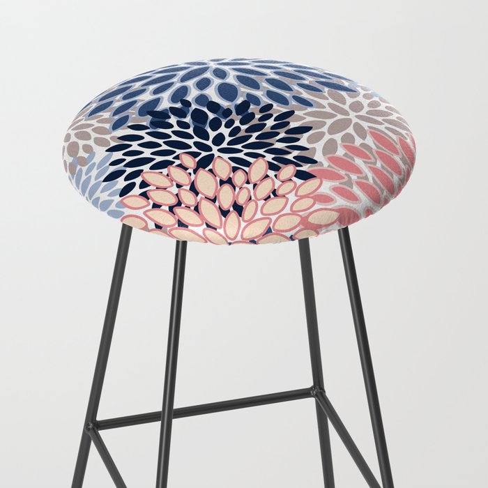 Floral Blooms, Pink, Blue, Gray Stool Gallery Image 2