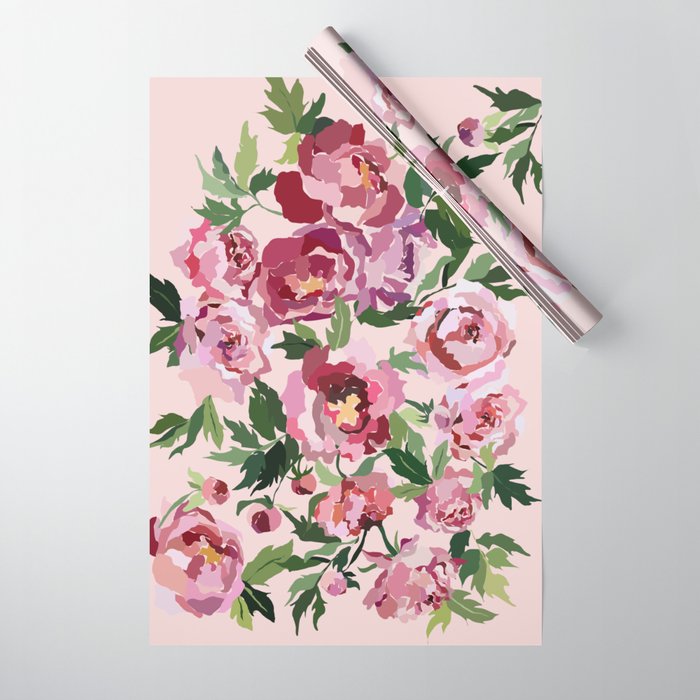 Romantic peony pastel pink background Wrapping Paper Gallery Image 1