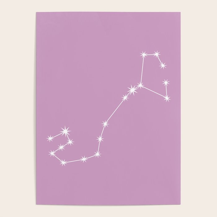 Scorpio Zodiac Star Constellation Line Art Pastel Lilac Poster Gallery Image 1