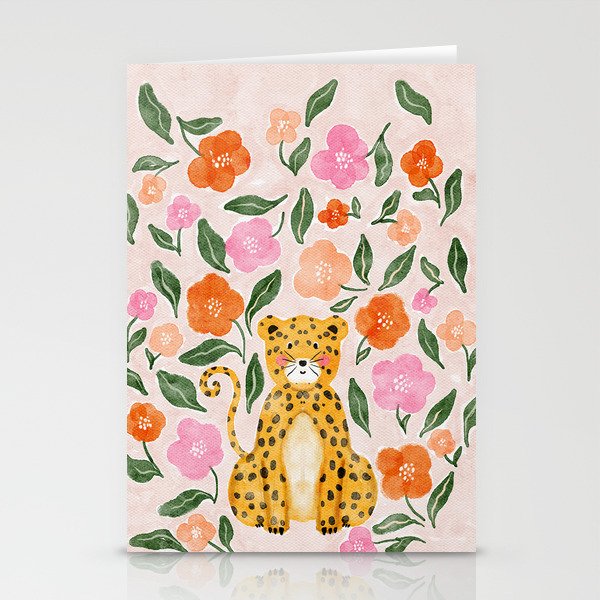 Adorable Floral Cheetah: Charming Watercolor Illustration Stationery Card Gallery Image 2