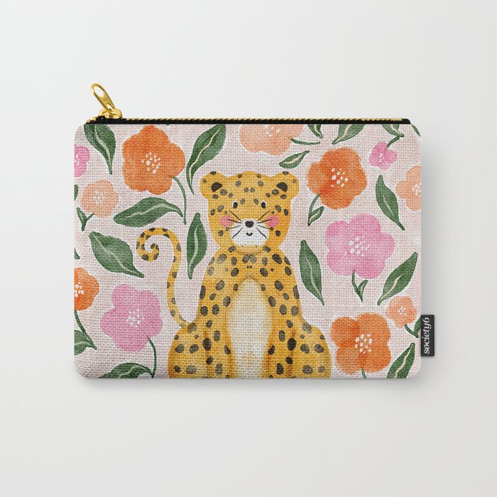 Adorable Floral Cheetah: Charming Watercolor Illustration Carry All Pouch Gallery Image 1