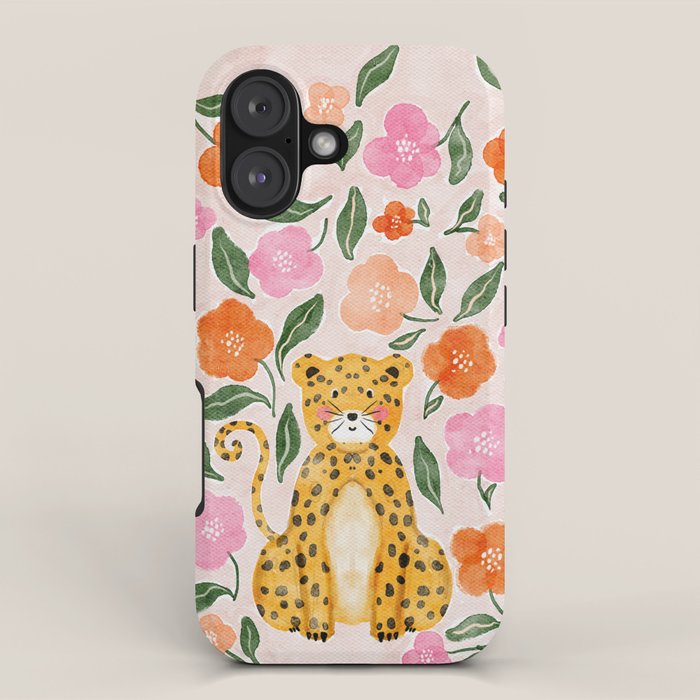 Adorable Floral Cheetah: Charming Watercolor Illustration iPhone Case Gallery Image 1