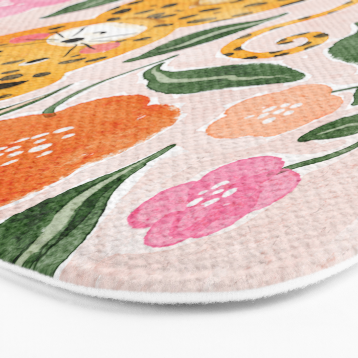 Adorable Floral Cheetah: Charming Watercolor Illustration Bath Mat Gallery Image 3