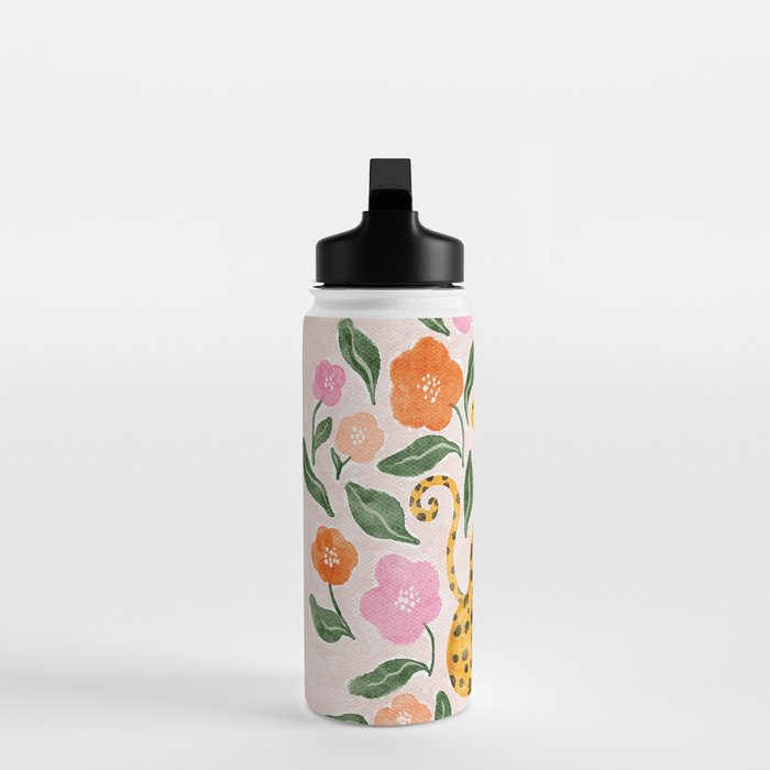 Adorable Floral Cheetah: Charming Watercolor Illustration Water Bottle Gallery Image 3