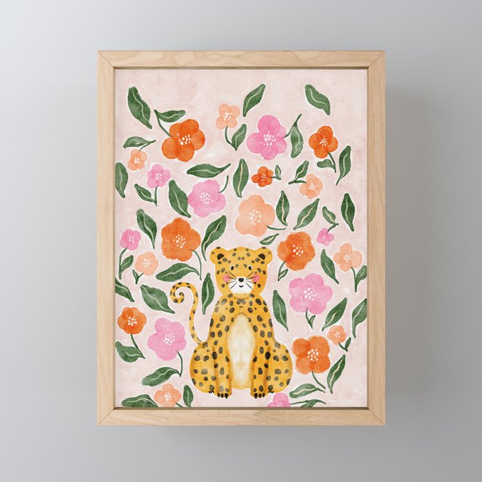 Adorable Floral Cheetah: Charming Watercolor Illustration Mini Art Print Gallery Image 1