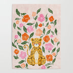 Adorable Floral Cheetah: Charming Watercolor Illustration Poster Gallery Image 4
