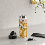Adorable Floral Cheetah: Charming Watercolor Illustration Water Bottle Gallery Image 4