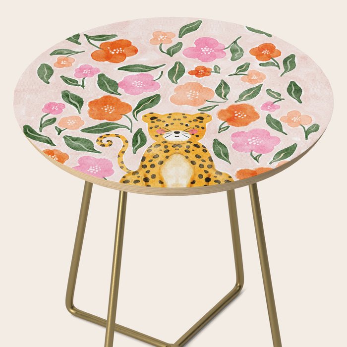 Adorable Floral Cheetah: Charming Watercolor Illustration Side Table Gallery Image 2