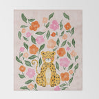 Adorable Floral Cheetah: Charming Watercolor Illustration Throw Blanket Gallery Image 2