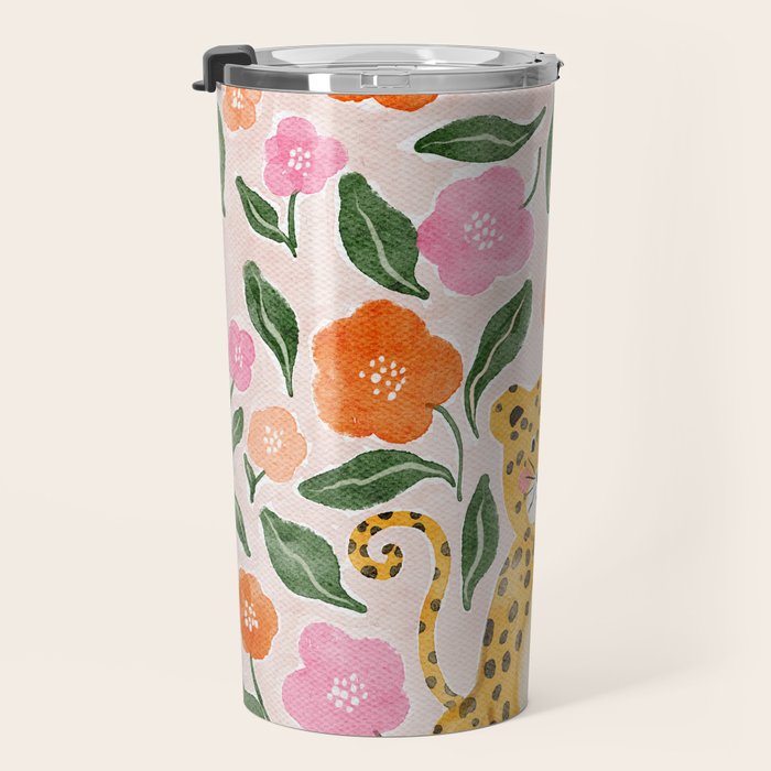Adorable Floral Cheetah: Charming Watercolor Illustration Travel Mug Gallery Image 3
