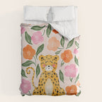 Adorable Floral Cheetah: Charming Watercolor Illustration Duvet Cover Gallery Image 6