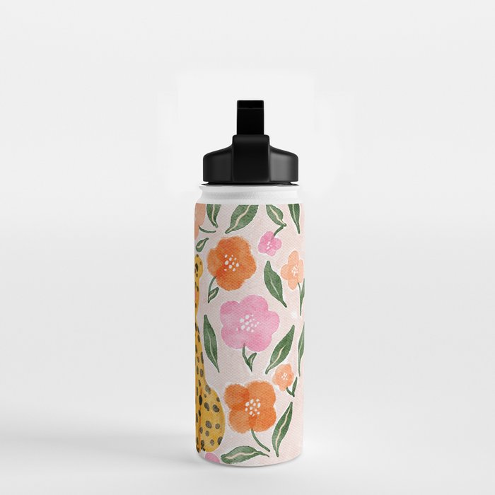 Adorable Floral Cheetah: Charming Watercolor Illustration Water Bottle Gallery Image 2