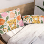 Adorable Floral Cheetah: Charming Watercolor Illustration Pillow Sham Gallery Image 2