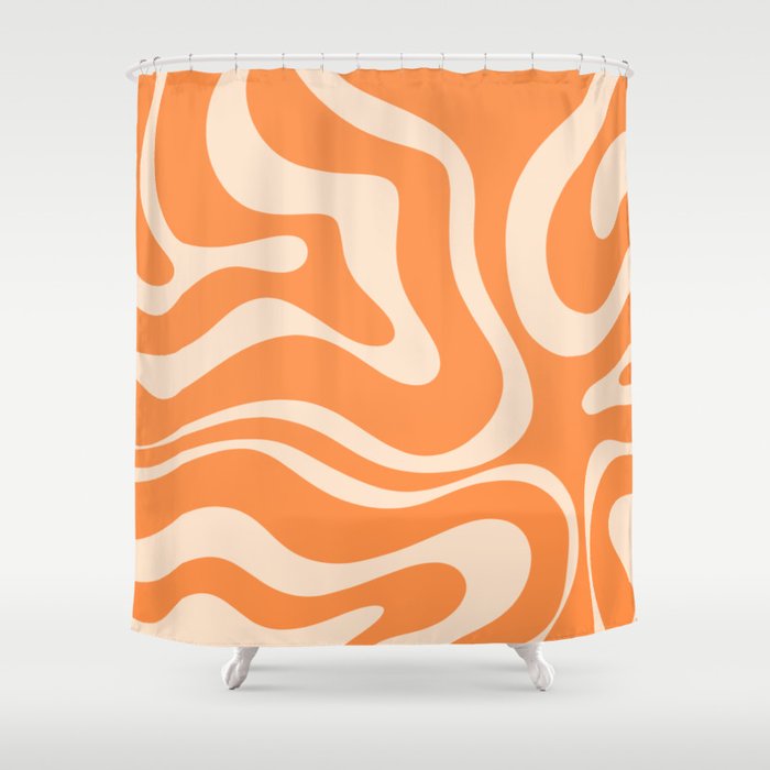 Retro Orange Modern Liquid Swirl Abstract Pattern Square Shower Curtain Gallery Image 1