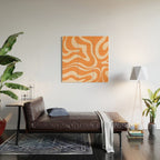 Retro Orange Modern Liquid Swirl Abstract Pattern Square Wood Wall Art Gallery Image 2