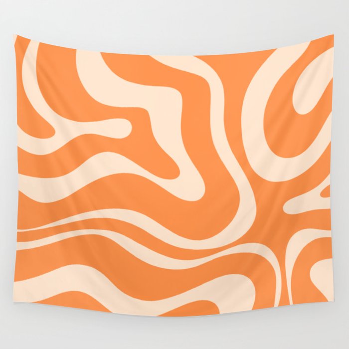 Retro Orange Modern Liquid Swirl Abstract Pattern Square Wall Tapestry Gallery Image 4