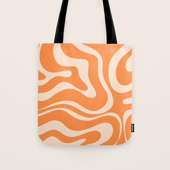 Retro Orange Modern Liquid Swirl Abstract Pattern Square Tote Bag Gallery Image 1