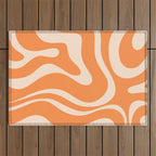 Retro Orange Modern Liquid Swirl Abstract Pattern Square Outdoor Rug Gallery Image 1