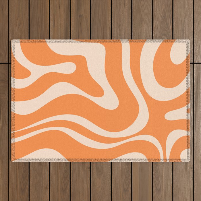 Retro Orange Modern Liquid Swirl Abstract Pattern Square Outdoor Rug Gallery Image 1