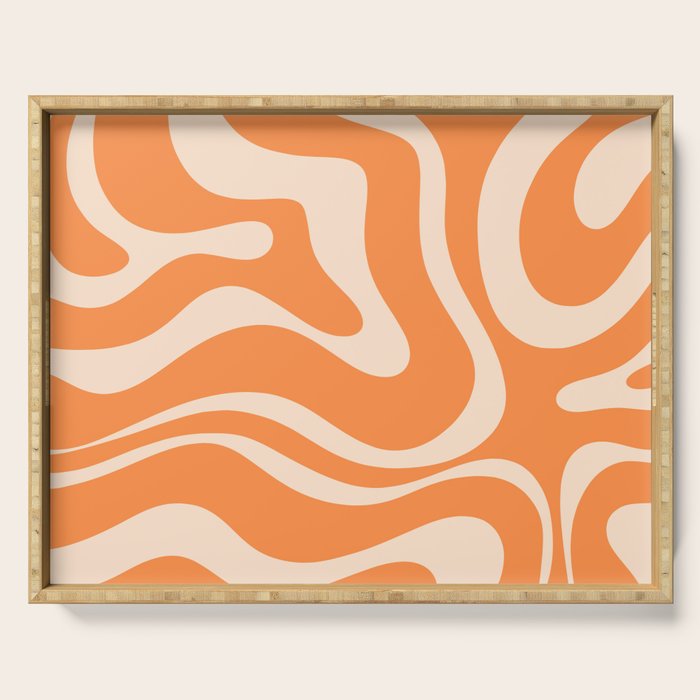 Retro Orange Modern Liquid Swirl Abstract Pattern Square Serving Tray Gallery Image 1