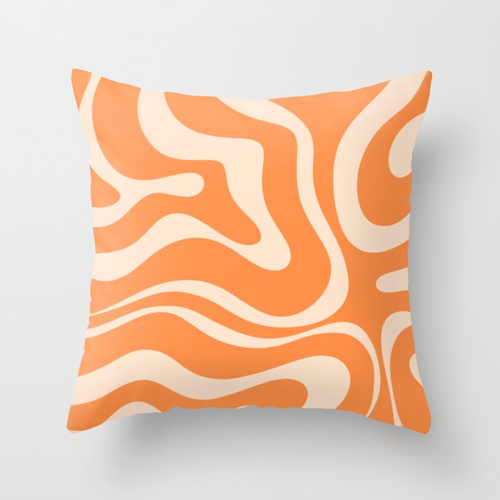 Retro Orange Modern Liquid Swirl Abstract Pattern Square Throw Pillow Gallery Image 1