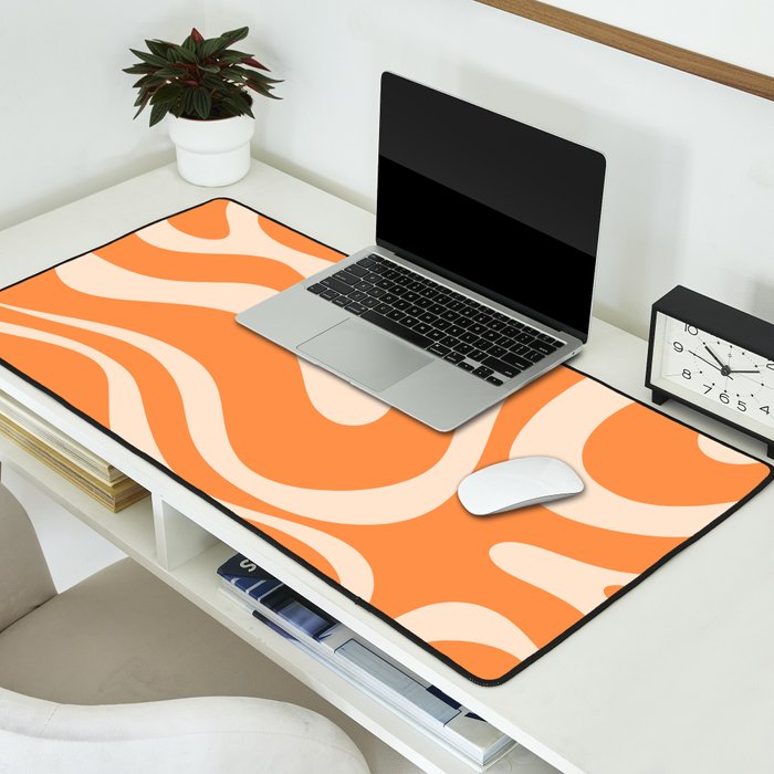 Retro Orange Modern Liquid Swirl Abstract Pattern Square Desk Mat Gallery Image 2