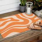 Retro Orange Modern Liquid Swirl Abstract Pattern Square Outdoor Rug Gallery Image 2