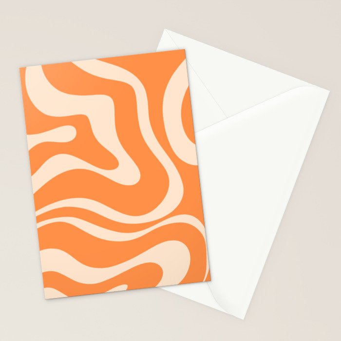 Retro Orange Modern Liquid Swirl Abstract Pattern Square Stationery Card Gallery Image 2