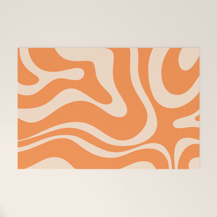 Retro Orange Modern Liquid Swirl Abstract Pattern Square Welcome Mat Gallery Image 1