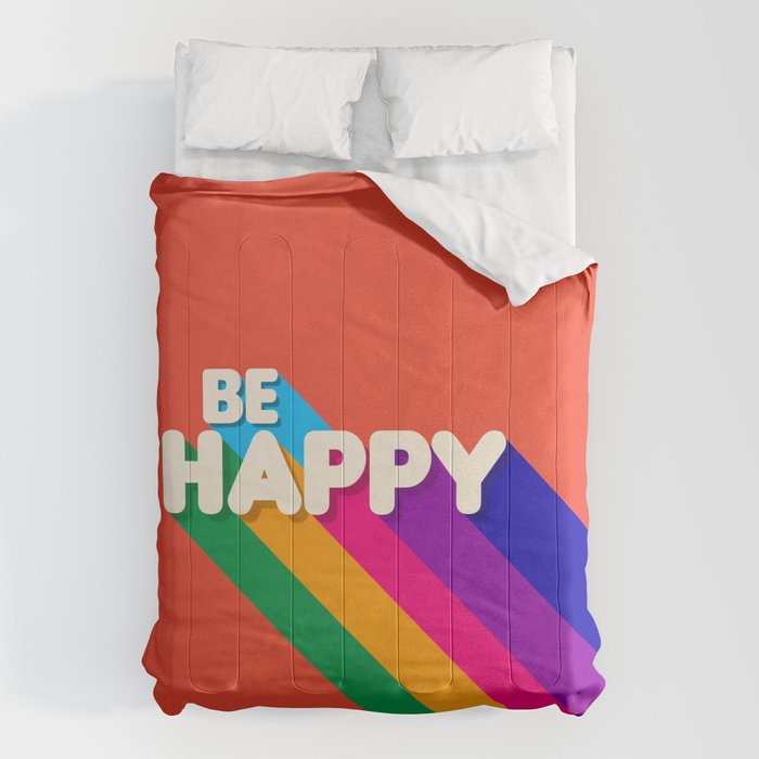 BE HAPPY - rainbow retro typography Comforter Gallery Image 6