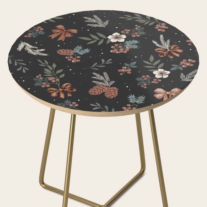 Vintage Winter Foliage with Berries, Pinecones and Ribbons on Black Side Table Gallery Image 2