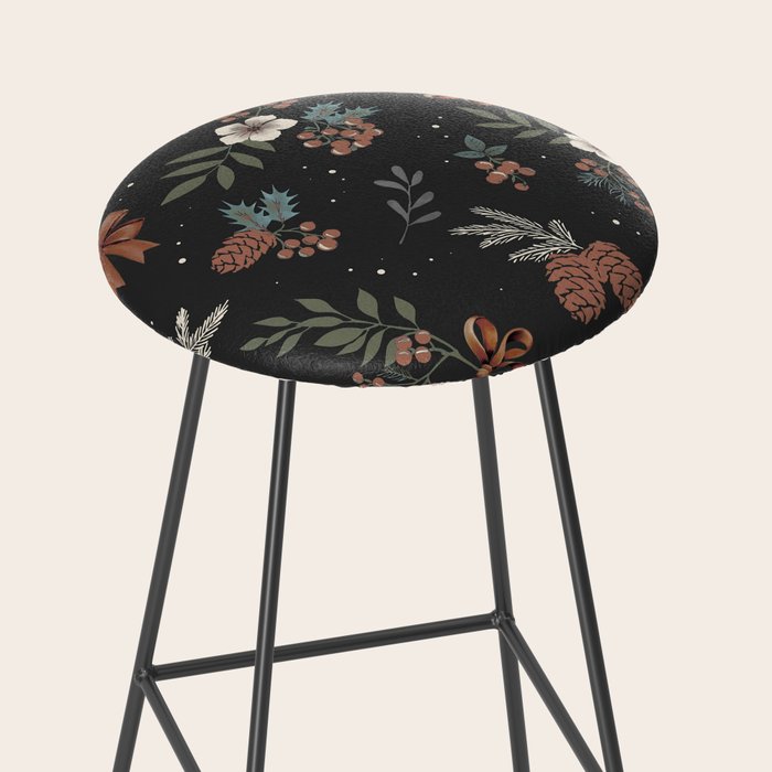 Vintage Winter Foliage with Berries, Pinecones and Ribbons on Black Stool Gallery Image 2