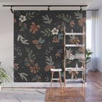 Vintage Winter Foliage with Berries, Pinecones and Ribbons on Black Wall Mural Gallery Image 1
