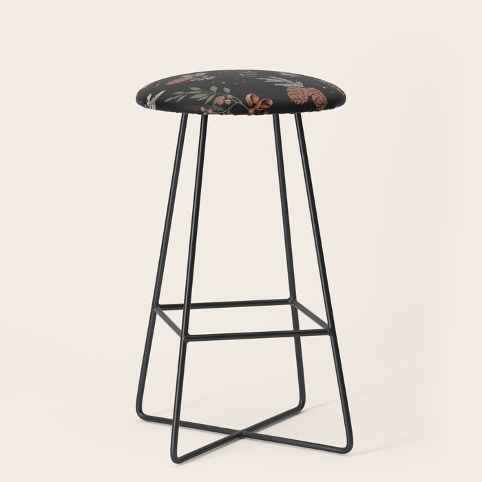 Vintage Winter Foliage with Berries, Pinecones and Ribbons on Black Stool Gallery Image 1