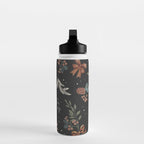 Vintage Winter Foliage with Berries, Pinecones and Ribbons on Black Water Bottle Gallery Image 3