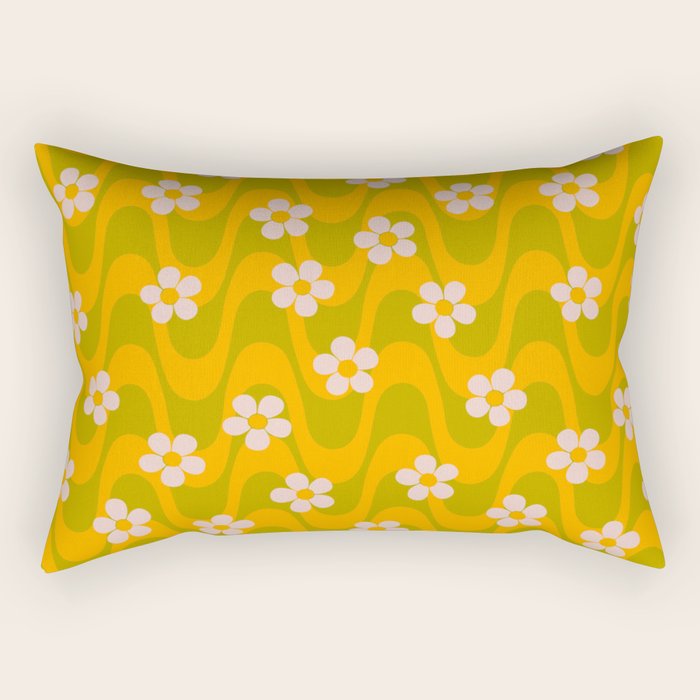 Groovy Yellow Green Flower Power Rectangular Pillow Gallery Image 1