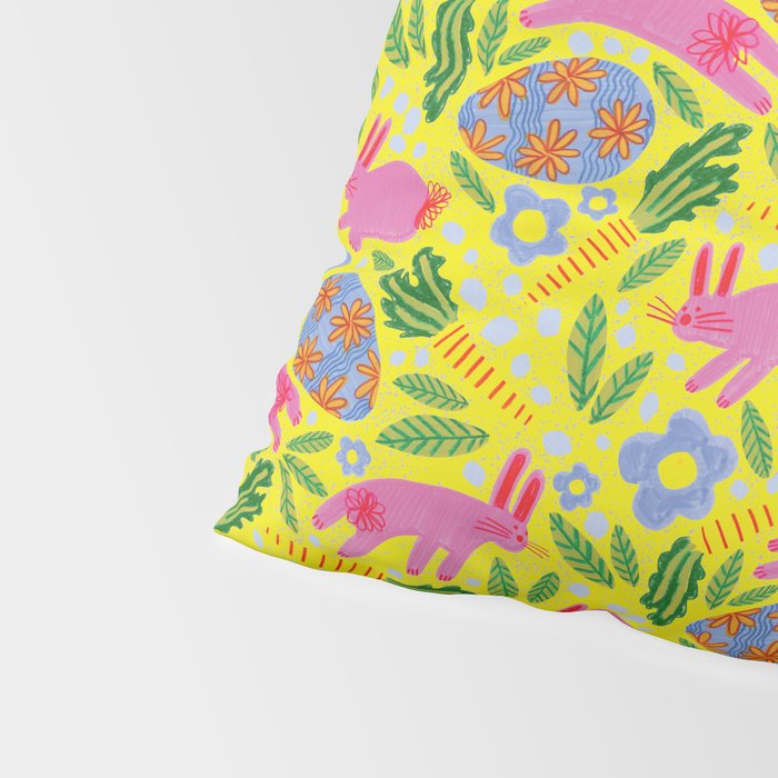 Cute Colorful Rabbits & Decorative Eggs in Yellow & Pink Pillow Sham Gallery Image 4